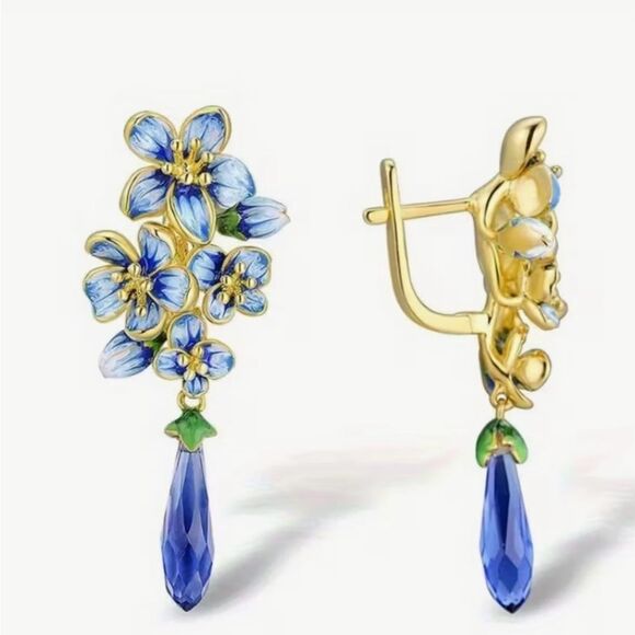 ๐โBetsey Johnson Blue and Green Floral Earrings ๐ - Picture 5 of 6